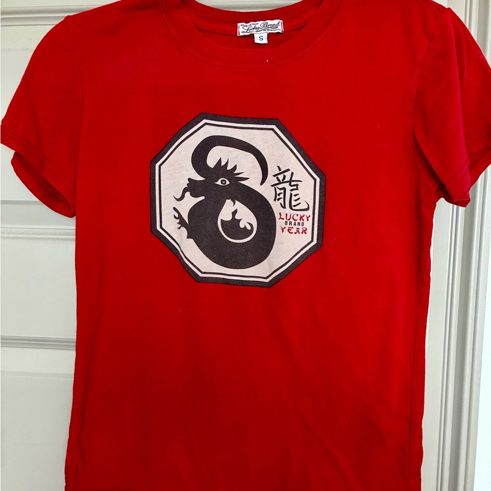 Lucky Brand Red Tee with Dragon Emblem